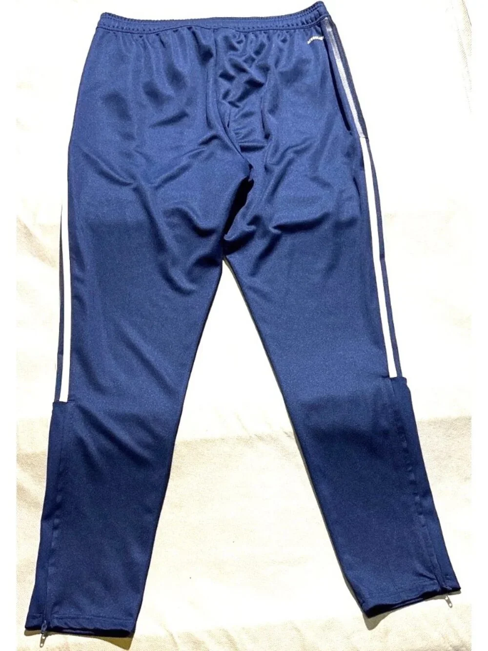 Adidas Navy Blue Track Pants With White Stripes Logo Design Drawstring Waist And